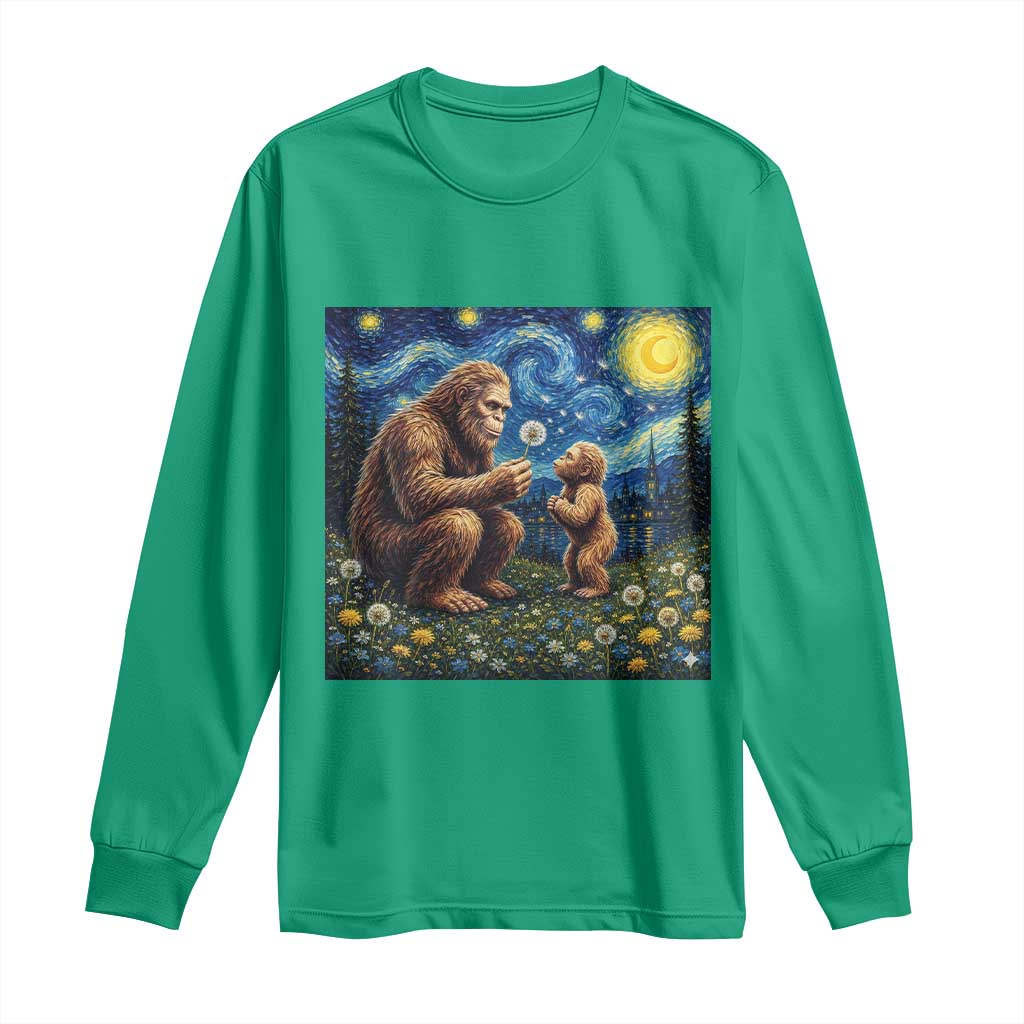 Bigfoot Blowing Dandelion Starry Night Long Sleeve Shirt Sasquatch Dad Fathers Day Father Son Matching