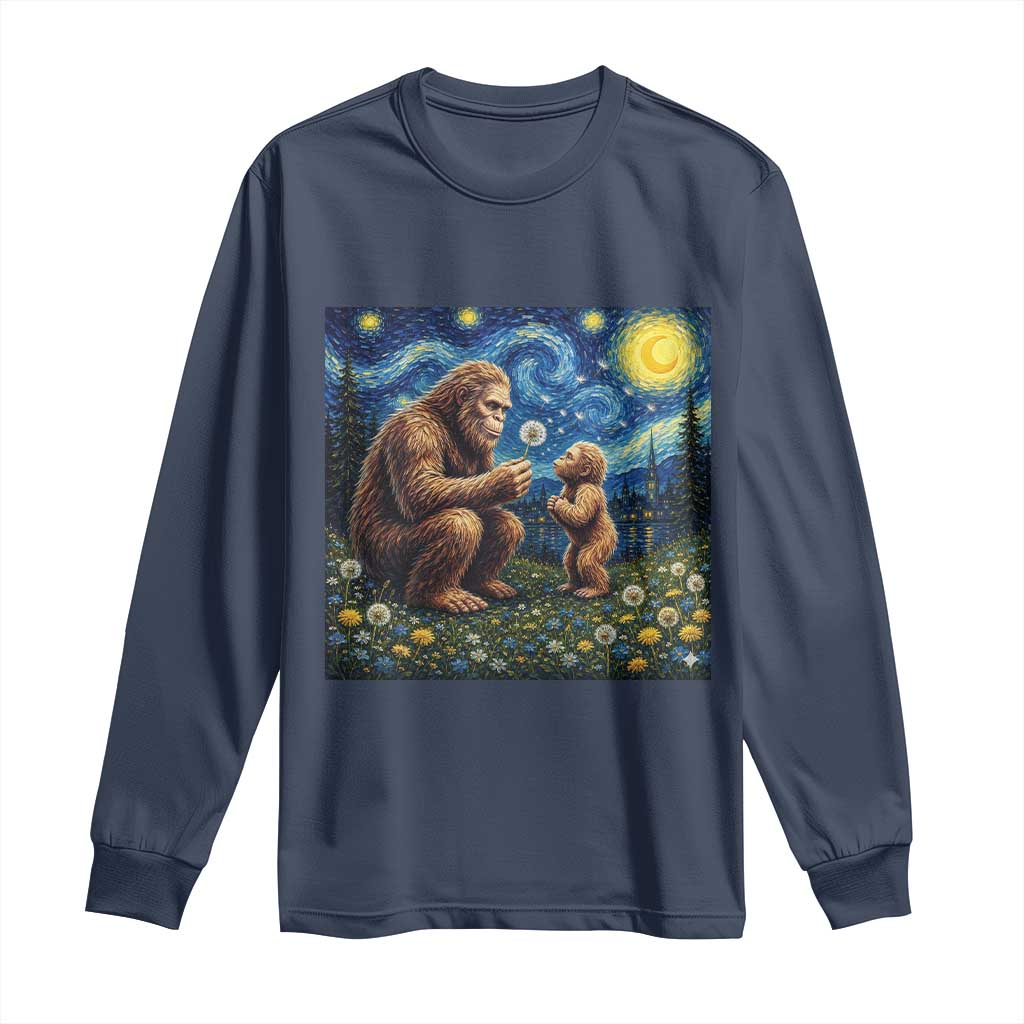 Bigfoot Blowing Dandelion Starry Night Long Sleeve Shirt Sasquatch Dad Fathers Day Father Son Matching