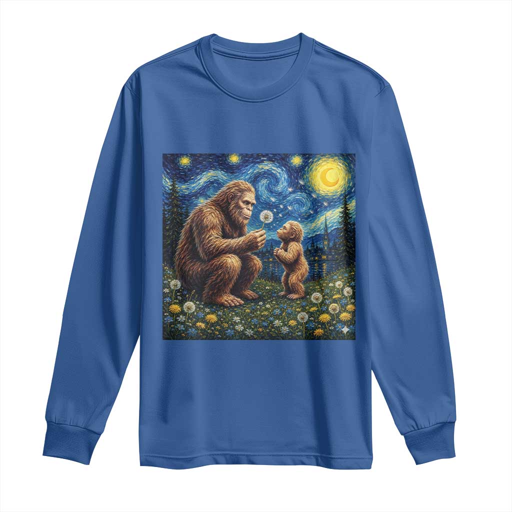 Bigfoot Blowing Dandelion Starry Night Long Sleeve Shirt Sasquatch Dad Fathers Day Father Son Matching