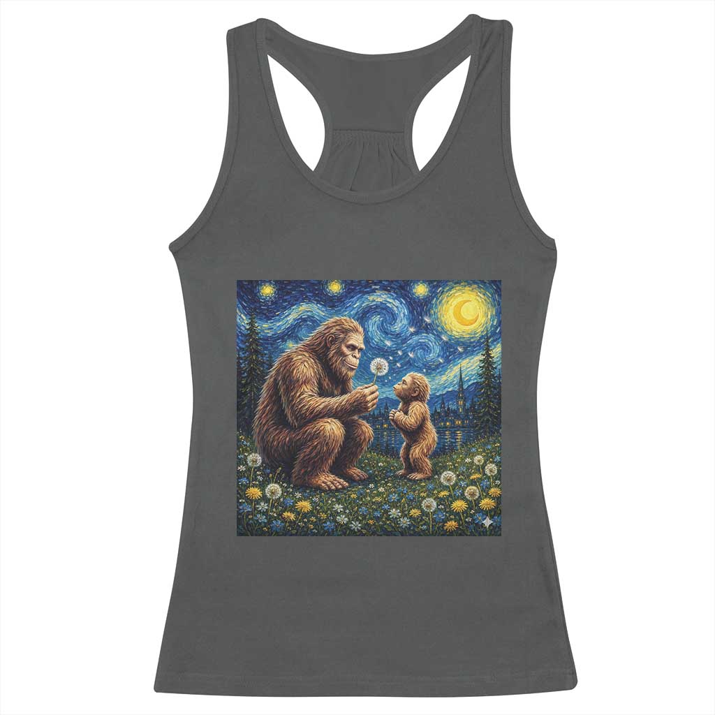 Bigfoot Blowing Dandelion Starry Night Racerback Tank Top Sasquatch Dad Fathers Day Father Son Matching