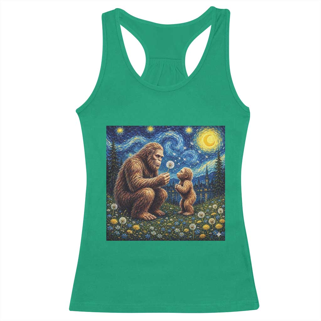 Bigfoot Blowing Dandelion Starry Night Racerback Tank Top Sasquatch Dad Fathers Day Father Son Matching