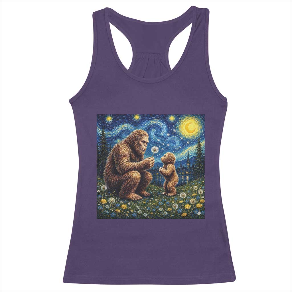 Bigfoot Blowing Dandelion Starry Night Racerback Tank Top Sasquatch Dad Fathers Day Father Son Matching