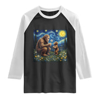 Bigfoot Blowing Dandelion Starry Night Raglan Shirt Sasquatch Dad Fathers Day Father Son Matching