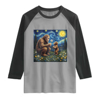 Bigfoot Blowing Dandelion Starry Night Raglan Shirt Sasquatch Dad Fathers Day Father Son Matching