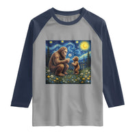 Bigfoot Blowing Dandelion Starry Night Raglan Shirt Sasquatch Dad Fathers Day Father Son Matching