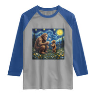 Bigfoot Blowing Dandelion Starry Night Raglan Shirt Sasquatch Dad Fathers Day Father Son Matching