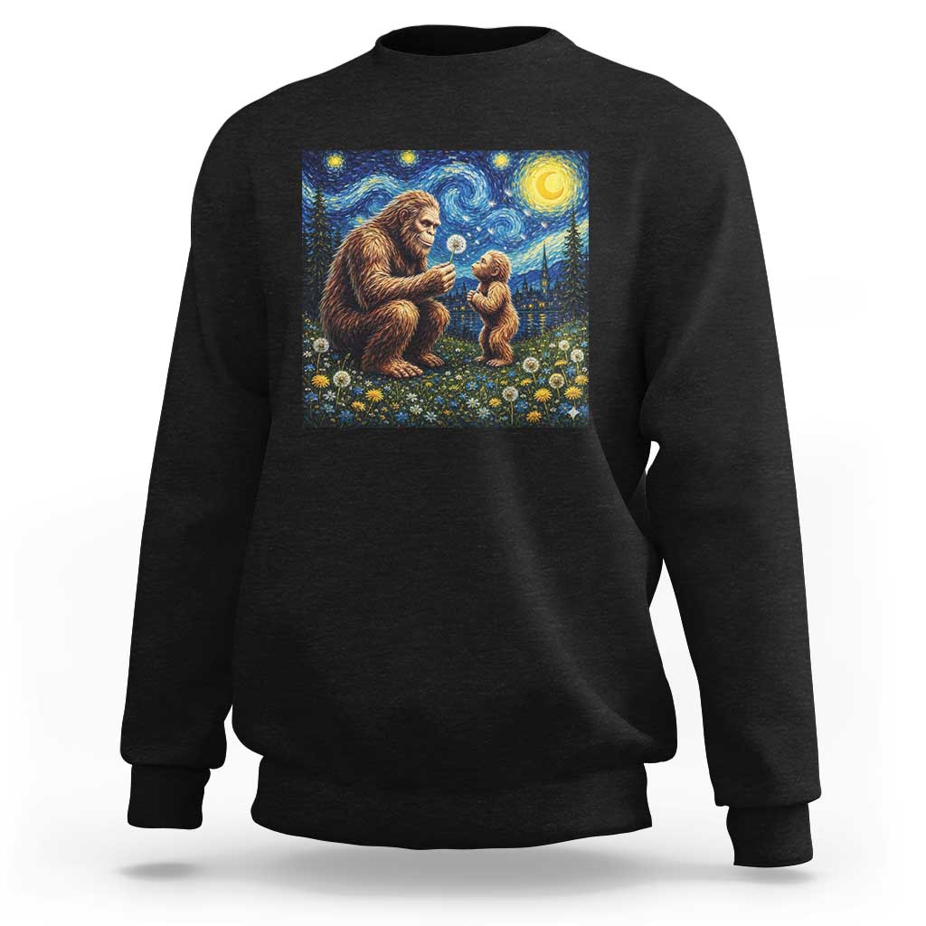 Bigfoot Blowing Dandelion Starry Night Sweatshirt Sasquatch Dad Fathers Day Father Son Matching
