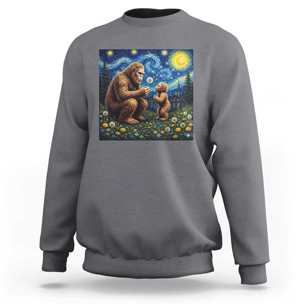 Bigfoot Blowing Dandelion Starry Night Sweatshirt Sasquatch Dad Fathers Day Father Son Matching