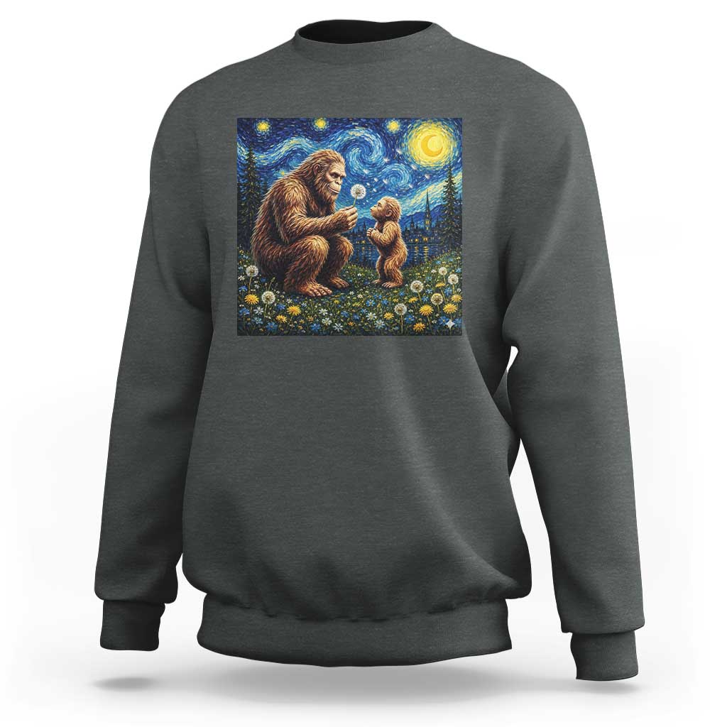 Bigfoot Blowing Dandelion Starry Night Sweatshirt Sasquatch Dad Fathers Day Father Son Matching