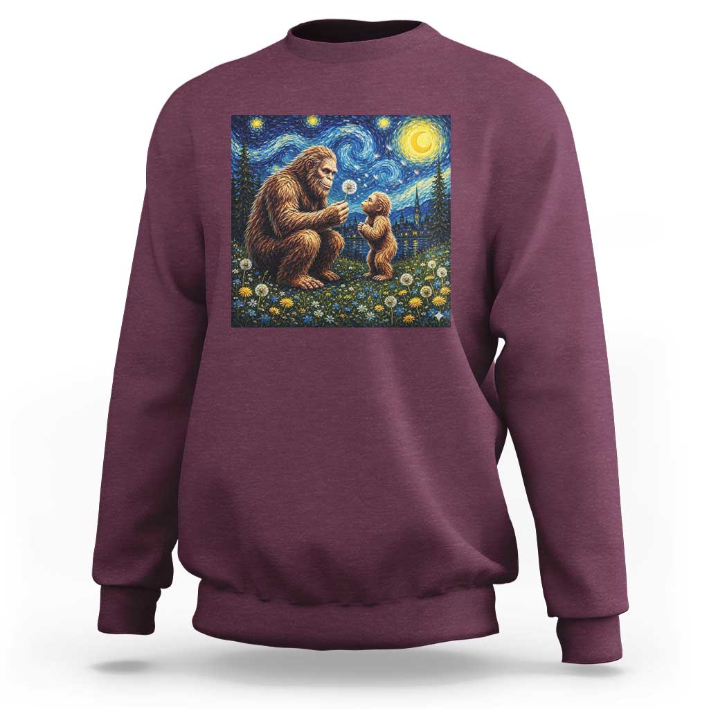 Bigfoot Blowing Dandelion Starry Night Sweatshirt Sasquatch Dad Fathers Day Father Son Matching