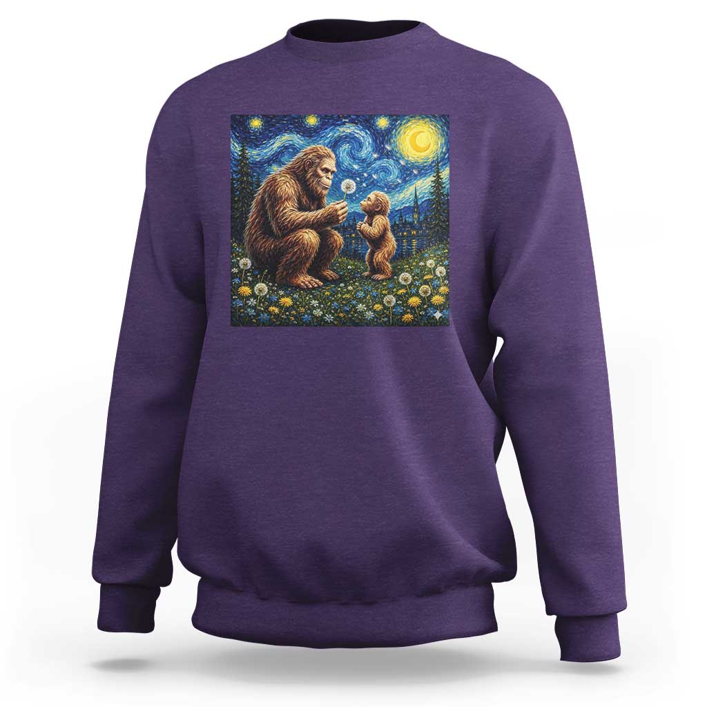 Bigfoot Blowing Dandelion Starry Night Sweatshirt Sasquatch Dad Fathers Day Father Son Matching