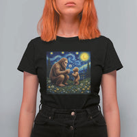 Bigfoot Blowing Dandelion Starry Night T Shirt For Women Sasquatch Dad Fathers Day Father Son Matching