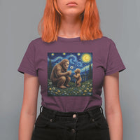 Bigfoot Blowing Dandelion Starry Night T Shirt For Women Sasquatch Dad Fathers Day Father Son Matching