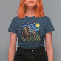 Bigfoot Blowing Dandelion Starry Night T Shirt For Women Sasquatch Dad Fathers Day Father Son Matching
