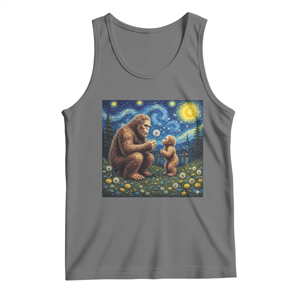 Bigfoot Blowing Dandelion Starry Night Tank Top Sasquatch Dad Fathers Day Father Son Matching