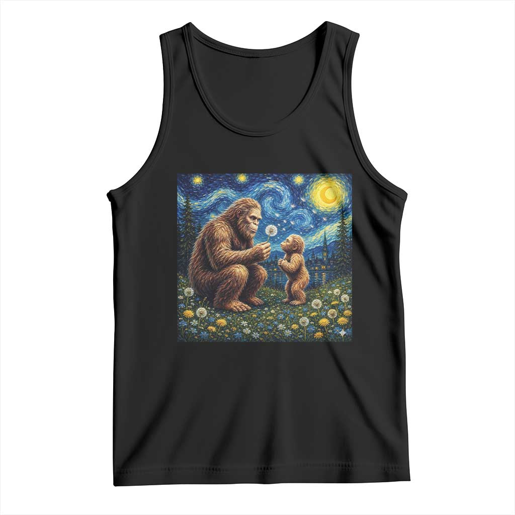 Bigfoot Blowing Dandelion Starry Night Tank Top Sasquatch Dad Fathers Day Father Son Matching