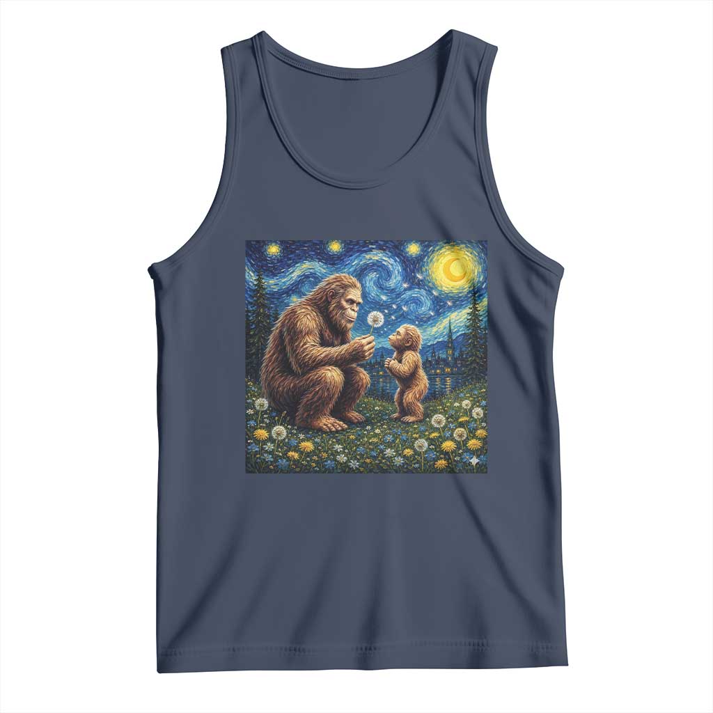 Bigfoot Blowing Dandelion Starry Night Tank Top Sasquatch Dad Fathers Day Father Son Matching