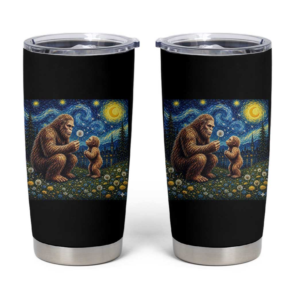 Bigfoot Blowing Dandelion Starry Night Tumbler Cup Sasquatch Dad Fathers Day Father Son Matching