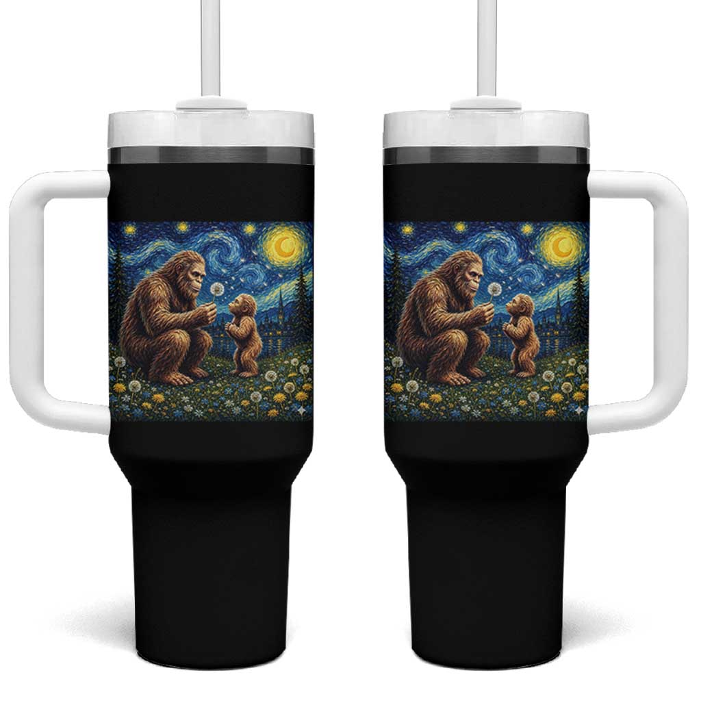 Bigfoot Blowing Dandelion Starry Night Tumbler With Handle Sasquatch Dad Fathers Day Father Son Matching