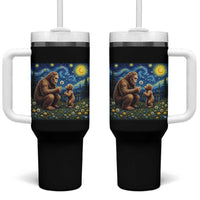 Bigfoot Blowing Dandelion Starry Night Tumbler With Handle Sasquatch Dad Fathers Day Father Son Matching