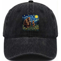 Bigfoot Blowing Dandelion Starry Night Washed Cotton Baseball Cap Sasquatch Dad Fathers Day Father Son Matching
