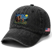 Bigfoot Blowing Dandelion Starry Night Washed Cotton Baseball Cap Sasquatch Dad Fathers Day Father Son Matching