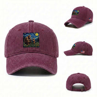 Bigfoot Blowing Dandelion Starry Night Washed Cotton Baseball Cap Sasquatch Dad Fathers Day Father Son Matching