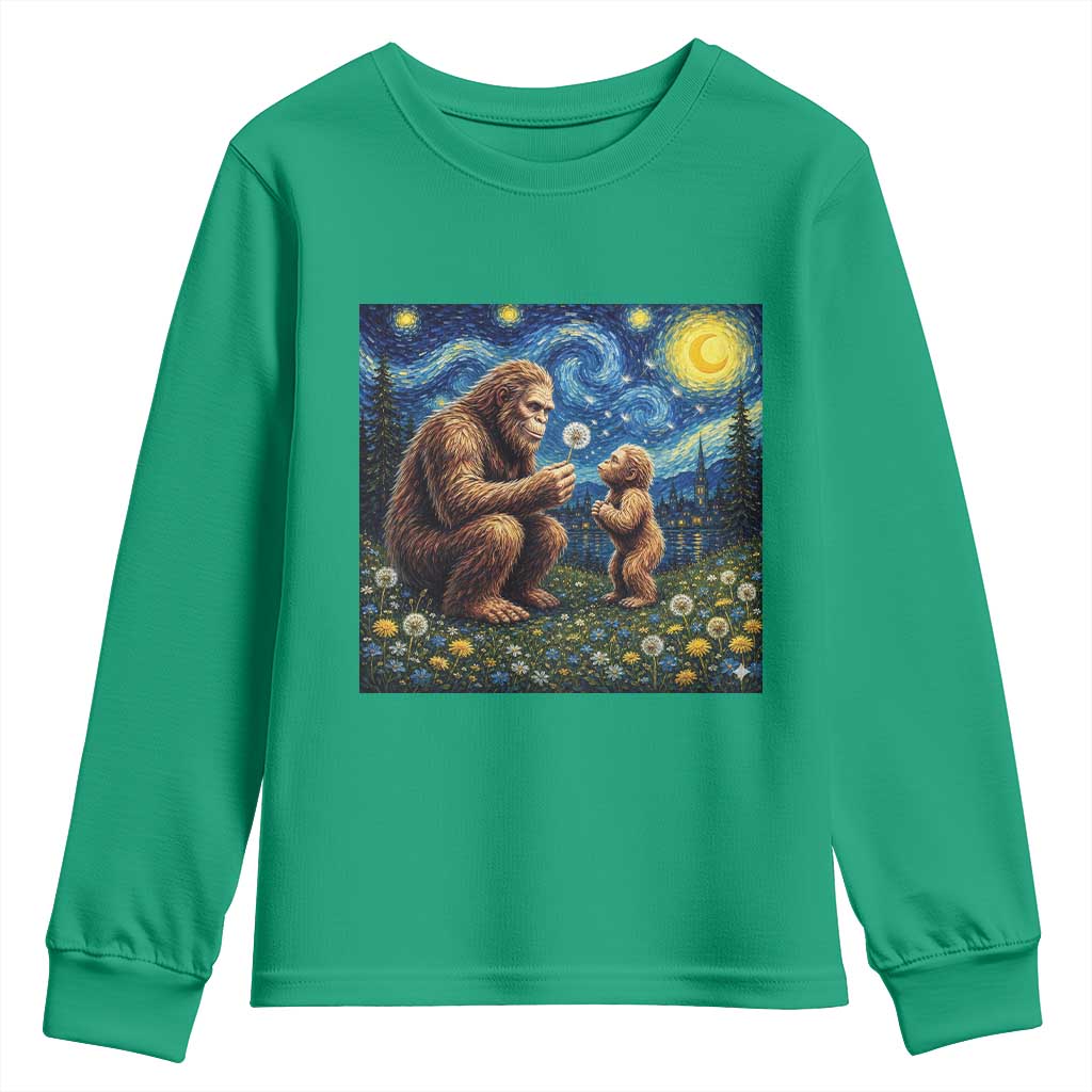 Bigfoot Blowing Dandelion Starry Night Youth Sweatshirt Sasquatch Dad Fathers Day Father Son Matching