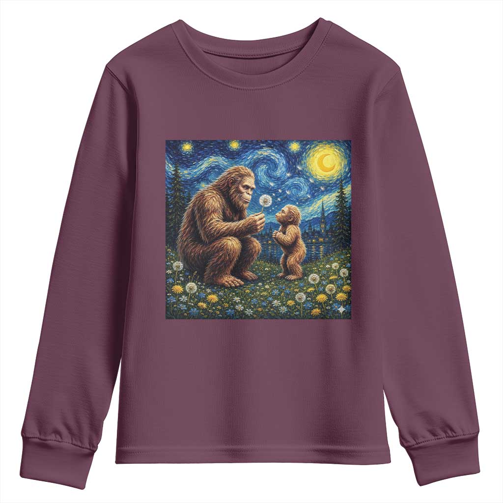 Bigfoot Blowing Dandelion Starry Night Youth Sweatshirt Sasquatch Dad Fathers Day Father Son Matching