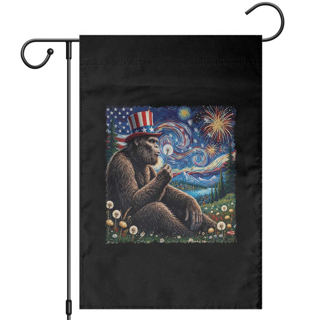 Bigfoot Blowing Dandelion Garden Flag Sasquatch Van Gogh Starry Night 4th of July