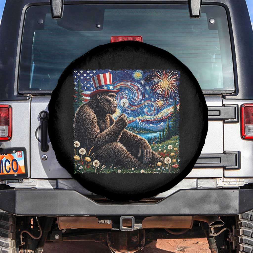 Bigfoot Blowing Dandelion Spare Tire Cover Sasquatch Van Gogh Starry Night 4th of July