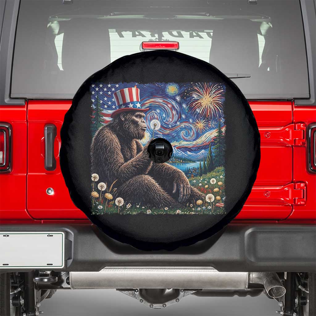 Bigfoot Blowing Dandelion Spare Tire Cover Sasquatch Van Gogh Starry Night 4th of July