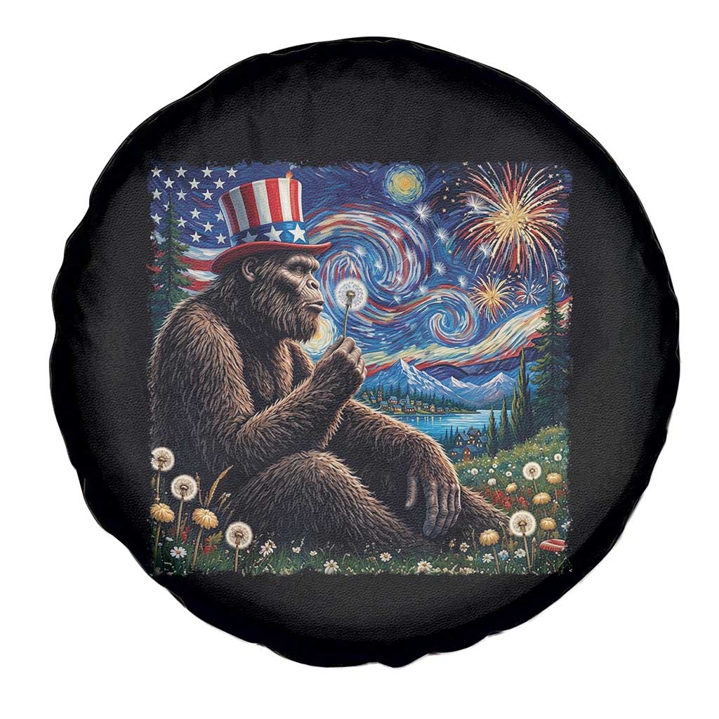 Bigfoot Blowing Dandelion Spare Tire Cover Sasquatch Van Gogh Starry Night 4th of July