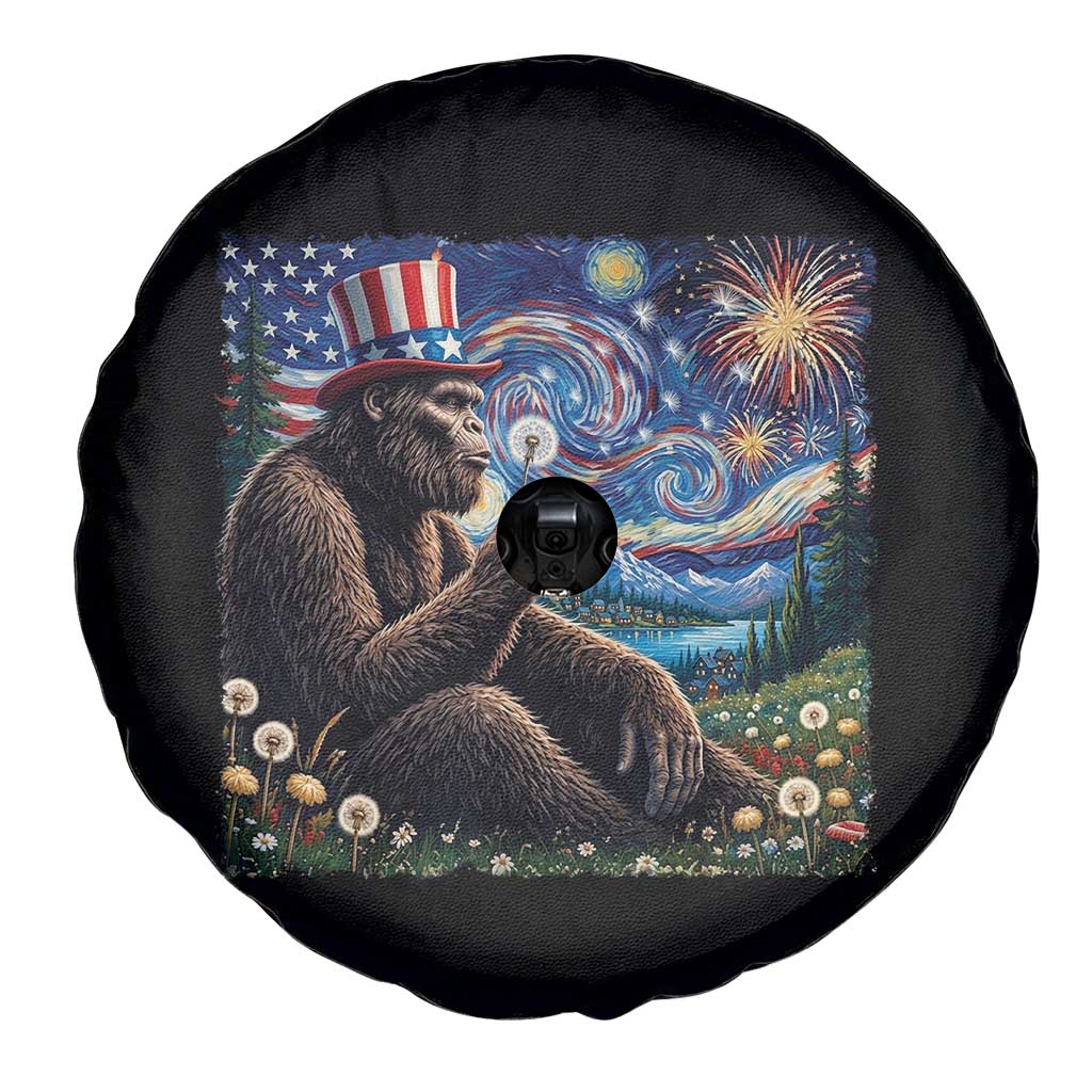 Bigfoot Blowing Dandelion Spare Tire Cover Sasquatch Van Gogh Starry Night 4th of July