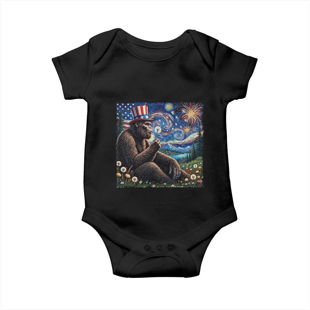 Bigfoot Blowing Dandelion Baby Onesie Sasquatch Van Gogh Starry Night 4th of July
