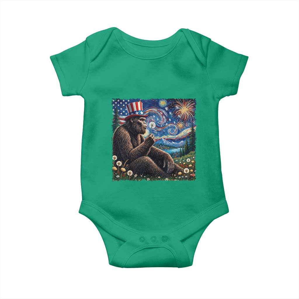 Bigfoot Blowing Dandelion Baby Onesie Sasquatch Van Gogh Starry Night 4th of July