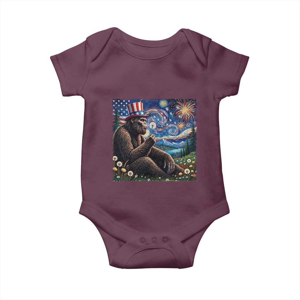 Bigfoot Blowing Dandelion Baby Onesie Sasquatch Van Gogh Starry Night 4th of July