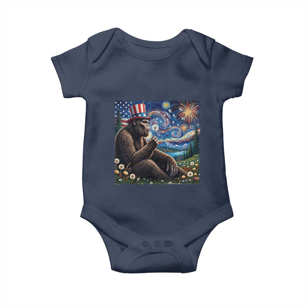 Bigfoot Blowing Dandelion Baby Onesie Sasquatch Van Gogh Starry Night 4th of July