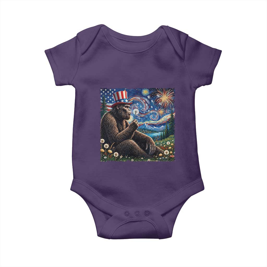 Bigfoot Blowing Dandelion Baby Onesie Sasquatch Van Gogh Starry Night 4th of July