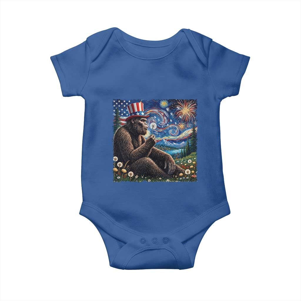 Bigfoot Blowing Dandelion Baby Onesie Sasquatch Van Gogh Starry Night 4th of July