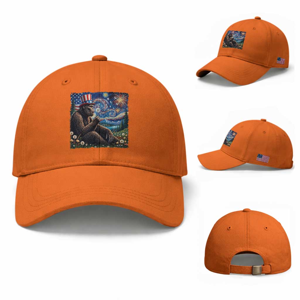 Bigfoot Blowing Dandelion Baseball Cap Sasquatch Van Gogh Starry Night 4th of July