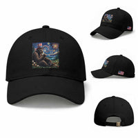 Bigfoot Blowing Dandelion Baseball Cap Sasquatch Van Gogh Starry Night 4th of July