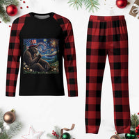 Bigfoot Blowing Dandelion Plaid Pajama Set Sasquatch Van Gogh Starry Night 4th of July