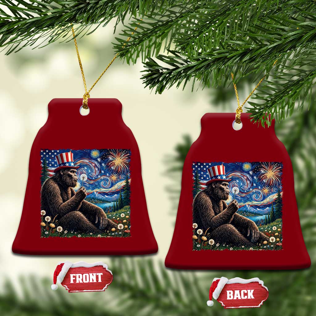 Bigfoot Blowing Dandelion Ceramic Ornament Sasquatch Van Gogh Starry Night 4th of July