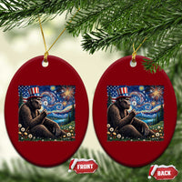 Bigfoot Blowing Dandelion Ceramic Ornament Sasquatch Van Gogh Starry Night 4th of July