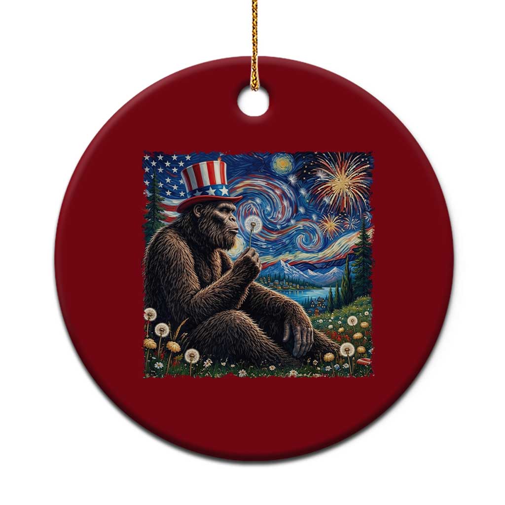 Bigfoot Blowing Dandelion Ceramic Ornament Sasquatch Van Gogh Starry Night 4th of July