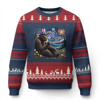 Bigfoot Blowing Dandelion Ugly Christmas Sweater Sasquatch Van Gogh Starry Night 4th of July