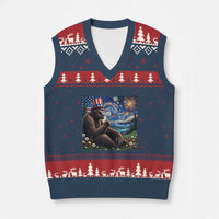 Bigfoot Blowing Dandelion V-Neck Knit Sweater Vest Sasquatch Van Gogh Starry Night 4th of July