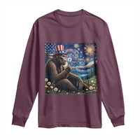 Bigfoot Blowing Dandelion Long Sleeve Shirt Sasquatch Van Gogh Starry Night 4th of July