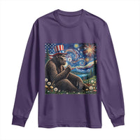Bigfoot Blowing Dandelion Long Sleeve Shirt Sasquatch Van Gogh Starry Night 4th of July
